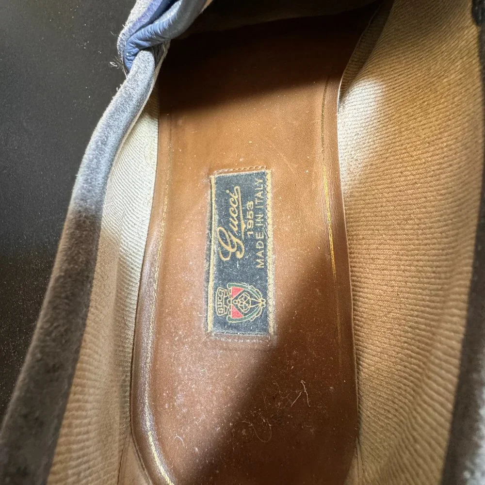 Gucci size 10 blue/grey suede horsebit slipon loafer shoes